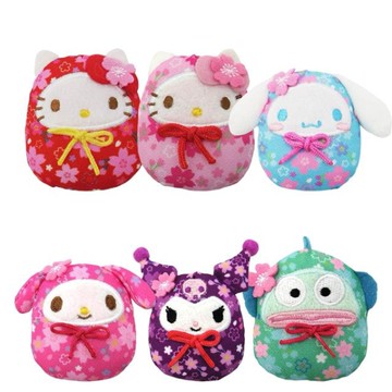 小禮堂 Sanrio 三麗鷗 造型娃娃磁鐵  (櫻花達摩款) Kitty 美樂蒂 酷洛米 大耳狗 人魚漢頓