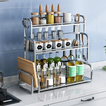 不銹鋼廚房調味品置物架臺面多功能刀架調味料油鹽醬醋瓶罐收納架