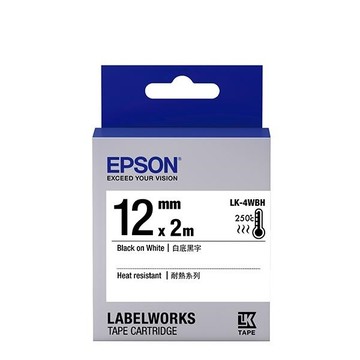 EPSON LK-4WBH 原廠標籤帶 (高耐熱12mm )白黑 C53S654427