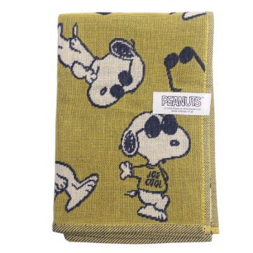SNOOPY 滿版墨鏡史努比塗鴉純棉手帕擦手巾(大款/芥末黃)