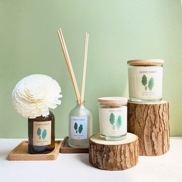 【香氛森林】【助你平靜趕走焦慮】 天然精油檜木森林香氛系列 - 自由選配 - 香氛花 擴香竹 大豆蠟燭 - LINE獨家組合 贈超長火柴【快速出貨】