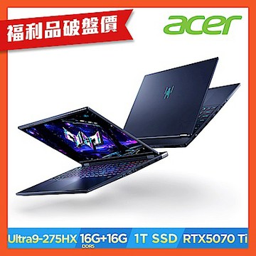 (福利品)Acer 宏碁 Helios Neo 16S AI PHN16S-71-90TD 16吋電競筆電(CU9-275HX/16+16GB/1TB/RTX 5070 Ti-12G/Win11)