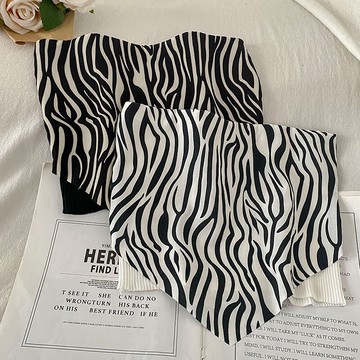 美背無肩帶絲巾吊帶女夏季斑馬紋設計感小眾外穿抹胸防走光小背心