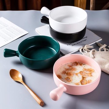 北歐烘培盤帶手柄烤箱專用陶瓷盤子創意早餐焗飯盤水果沙拉盤家用