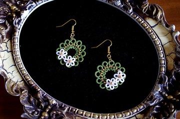 梭織蕾絲圓花耳針・Uguisu