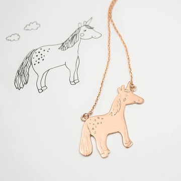 上傳您小寶貝兒童畫 訂製獨一無二的首飾 / 925純銀 鍍玫瑰金項鍊