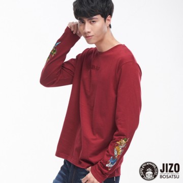 地藏小王 BLUE WAY - 日式雙袖繡花長TEE(紅)