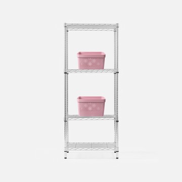 (組) 特力屋 鍍鉻四層架60x35x150公分+Curver收納盒17L粉x2