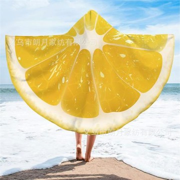 戴帽按扣斗篷浴巾毛毯  圓浴巾  兜帽可穿戴海灘沙灘巾毯子水果款