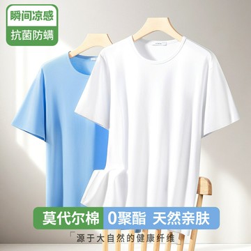 新款莫代爾棉純色短袖t恤男2025夏季冰絲半袖打底衫白色圓領內搭