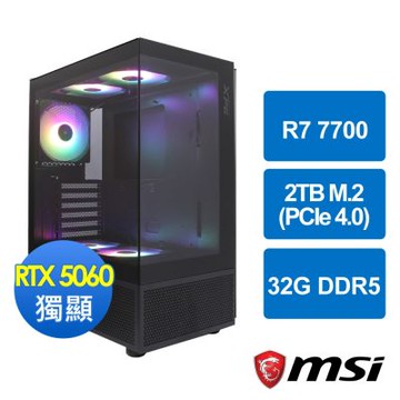 微星B650平台[邢火遊俠]R7 7700 MPK/32G/RTX 5060/2TB_M2