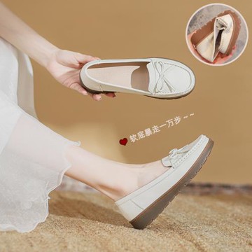 瑪麗珍女鞋2025春秋新款一腳蹬小白鞋護士媽媽鞋小皮鞋平底單鞋