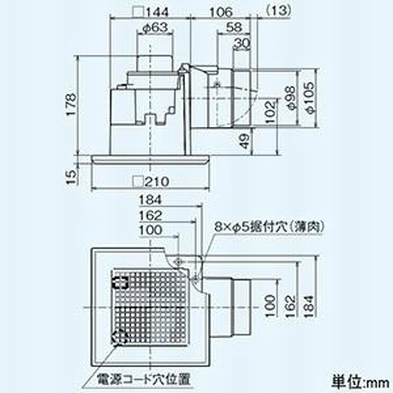 三菱 ダクト用換気扇 天井埋込形 低騒音形 トイレ(小空間)専用 接続 