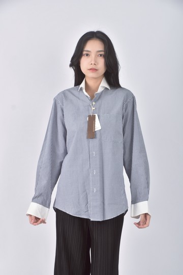 (S) baronece質感棉質格紋藍色長袖上衣