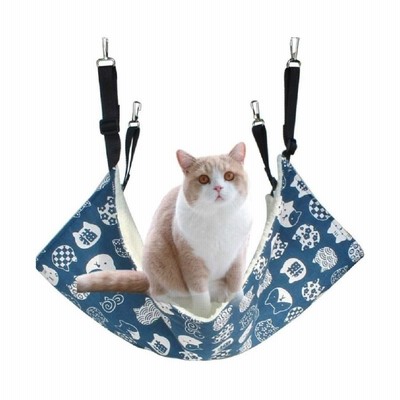 猫 ハンモック 猫 ハウス ベッド マット ふかふか 春夏秋冬でも使える 調節可能 耐荷重 10KG 小動物 猫用品 昼寝 遊び場 (ブルー)