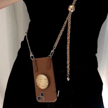 小金球金屬皮鏈條三星s24手機殼s23+軟殼note20ultra斜跨可調節s22帶支架note10pro全包s21plus創意s20fe新款