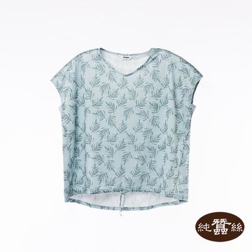 【岱妮蠶絲】舒適透氣蠶絲鳳眼女V領連袖抽繩上衣-XWL3BA14M6(綠溢香草-綠)