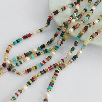 宏雲Hongyun- Xyx-多巴胺多彩串珠天然石淡水珍珠項鍊手鍊套裝個性百搭西太后飾品女