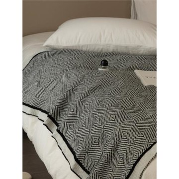 辦公室午睡毯子空調蓋毯卡其幾何針織沙發毯輕奢樣板間臥室床尾毯