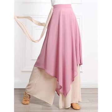 舞蹈褲女春秋A字寬松飄逸雪紡半身裙褲古典演出服練功闊腿褲系帶