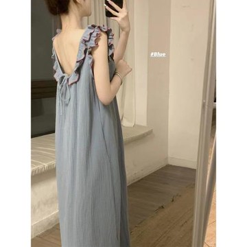 性感露背睡裙女夏季背心無袖荷葉邊寬松可外穿睡衣家居服2025新款