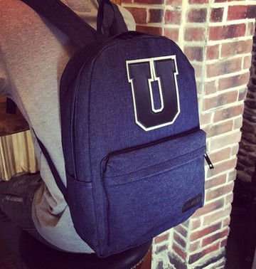 韓國 U 歐美字體 牛仔 後背包 包 男女 大學包