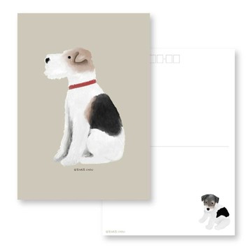 Wirefoxterrier 剛毛獵狐梗 厚磅明信片-水彩畫坐姿款