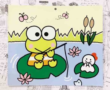 【震撼精品百貨】KeroKeroKeroppi 大眼蛙~Sanrio 大眼蛙青蛙雙面卡片-釣魚黃/人物綠#73728