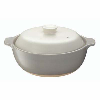 イシガキ産業【セール】 吹きこぼれにくい土鍋 モダン 6号 （1-2人用） ホワイト/グレー 直火対応 1個 イシガキ産業