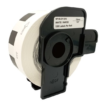 NEXTPAGE 台灣榮工 圓形相容定型標籤帶 適用於QL系列標籤機 白底黑字 1200張  12mm