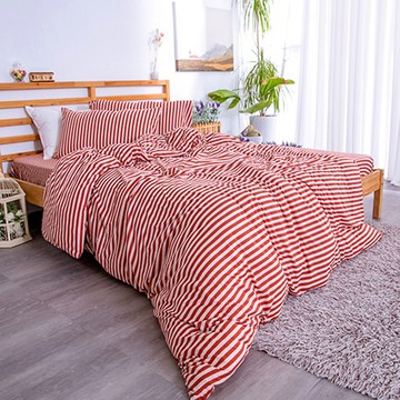 eyah 新疆風條紋針織床包2件組 1組  紅色  Queen Size  床包
