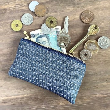 【十文字圖案】畳緣 扁平 零錢包 迷你小包 卡片夾 藍色 青色 北歐 風格 交叉 正(+)號圖案