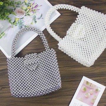 手工串珠成品diy珍珠包重金屬復古ins包包百搭款方形包女士手提包