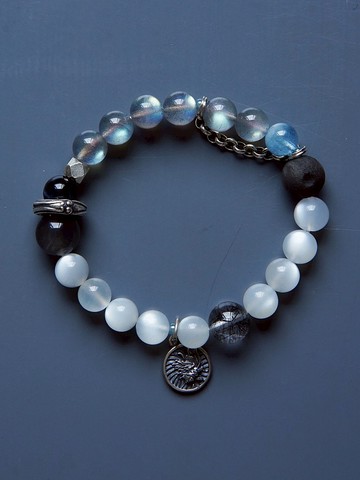 原創五行補金水天然白月光石拉長石設計師潮流女款手鏈手串飾品