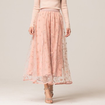 溫柔星空繡花紗裙   粉