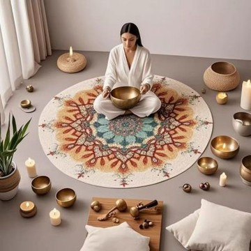 【匠俱】音療頌缽復古圓形地墊 100x100cm 瑜珈冥想打坐 客廳茶几臥室床邊 書房飄窗墊子