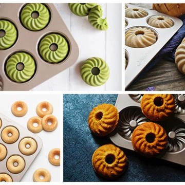 烘焙模具學廚 金色12連杯不粘旋風蛋糕模烤盤 甜甜圈烤盤蛋糕模具