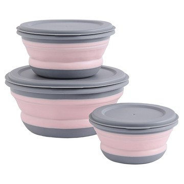 北歐鉑金級矽膠摺疊碗3件組 摺疊便攜不占空間 餐具組  1組  北歐粉