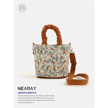 尼睿X顏二兩 原創斜挎包文藝復古小碎花帆布包高級感時尚手提包女