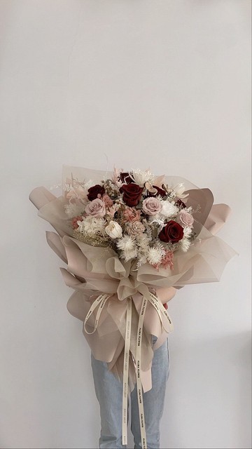 Flora Flower永生玫瑰巨大花束-奶茶色系