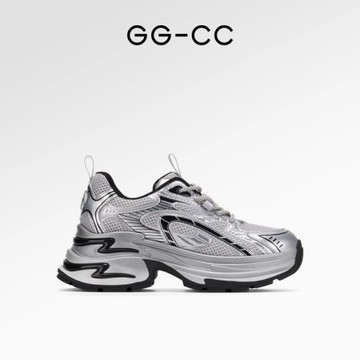 【趙露思同款】GGcc2025新款時尚銀色厚底系帶老爹鞋休閑運動鞋女