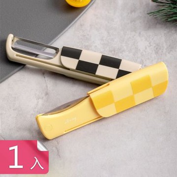 【荷生活】格紋防滑握柄二合一折疊水果刀 小巧便攜隱藏式削皮刀水果刀-1入組