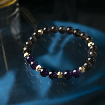 情侶對鍊【守護愛情】紫水晶黑曜石手鍊