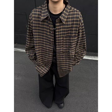 日系復古格紋長袖襯衫 M-2XL 落肩 oversize 舒適 百搭 格子襯衫 格紋襯衫 長袖襯衫男 外搭 街頭感