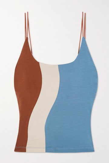 Ahluwalia - Cropped Color-block Stretch-lyocell Jersey Camisole - Blue - UK 6