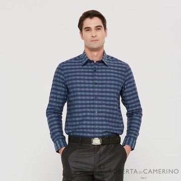 ROBERTA諾貝達 男裝 細緻觸感 親膚條紋長袖襯衫 純棉 合身版