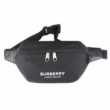 BURBERRY經典白字立體LOGO尼龍Sonny拉鍊胸腰包(黑)
