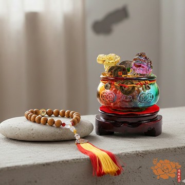 【咬進滾滾財富】如意進財貔貅聚寶盆x1+黃金檀木吉祥珠x1 (補財庫/招財/居家擺件/旺財位)