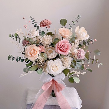 【不凋花乾燥花】藕粉膚白色不凋玫瑰自然風美式捧花