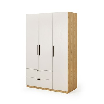 hoi! 林氏木業現代簡約1.2M原木色三門雙抽衣櫃 JC16D-白色